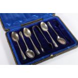 Cased set of five sterling silver teaspoons and sugar tongs, John Rodgers and Sons, Sheffield, 1912,