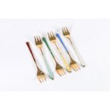 Cased set of six sterling silver and enamelled gilded forks, Egon Lautisden, Denmark sterling 925,