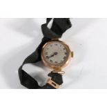 9ct gold cased ladies wristwatch with 9ct gold clasp, maker LA, London.