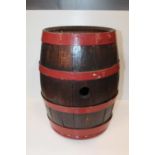 Coopered oak barrel, 44cm tall.