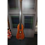 Upright electric double bass with Schaller tuning pegs, 183cm tall.
