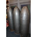 Set of three replica 160 pounder mk I bombs made from chipboard, 105cm tall. (3)