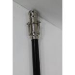 Reproduction chromed metal and ebonised walking stick with secret telescope to the handle stamped '