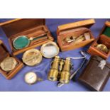 Group of reproduction ship related items including boxed compasses, binoculars, etc.