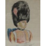 TED WING, Ginger - a portrait of an officer wearing bearskin, pastel drawing, signed and dated '45