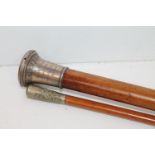 20th century Malacca cane walking stick, the top with white metal mount inscribed 'Franc Brown
