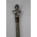 WWII style walking stick with chromed German soldier finial 'Reserve Hat Ruh', 88cm long.