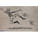 WILLIAM EDWARD "BILL TIDY" (British b1933), footballer cartoon sketch, ink drawing, signed lower