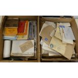 Ephemera.  Two small cartons incl. postcards, photographs, stamped envelopes, etc.