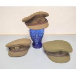 Three British Khaki soft caps, comprising of WW2 issue Ranken & Co Ltd, a Royal Engineers