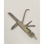 Antique early 20th century folding horseman's utility knife with nickel handle and blades marked "