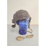 WW2 RAF type C leather flight helmet with rubber ear cups,  (unwired) & remnants of flying