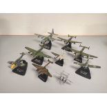 Nine collector's model airplanes. To include Focke-Wulf FW 190A-5, Lockheed Hercules, B-17F "Memphis