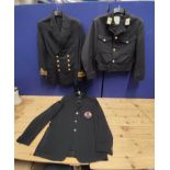 Three Royal Navy dress uniforms to include one with sleeve patches for Commander. (3)