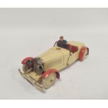 Meccano Constructors Car No 1 with cream body, red mud guards and die cast driver, Meccano Ltd stamp