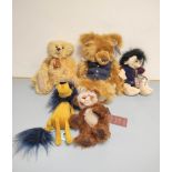 Group of collector's teddy bears to include limited edition Suki Silver Tag Louis Bear no 17104, The
