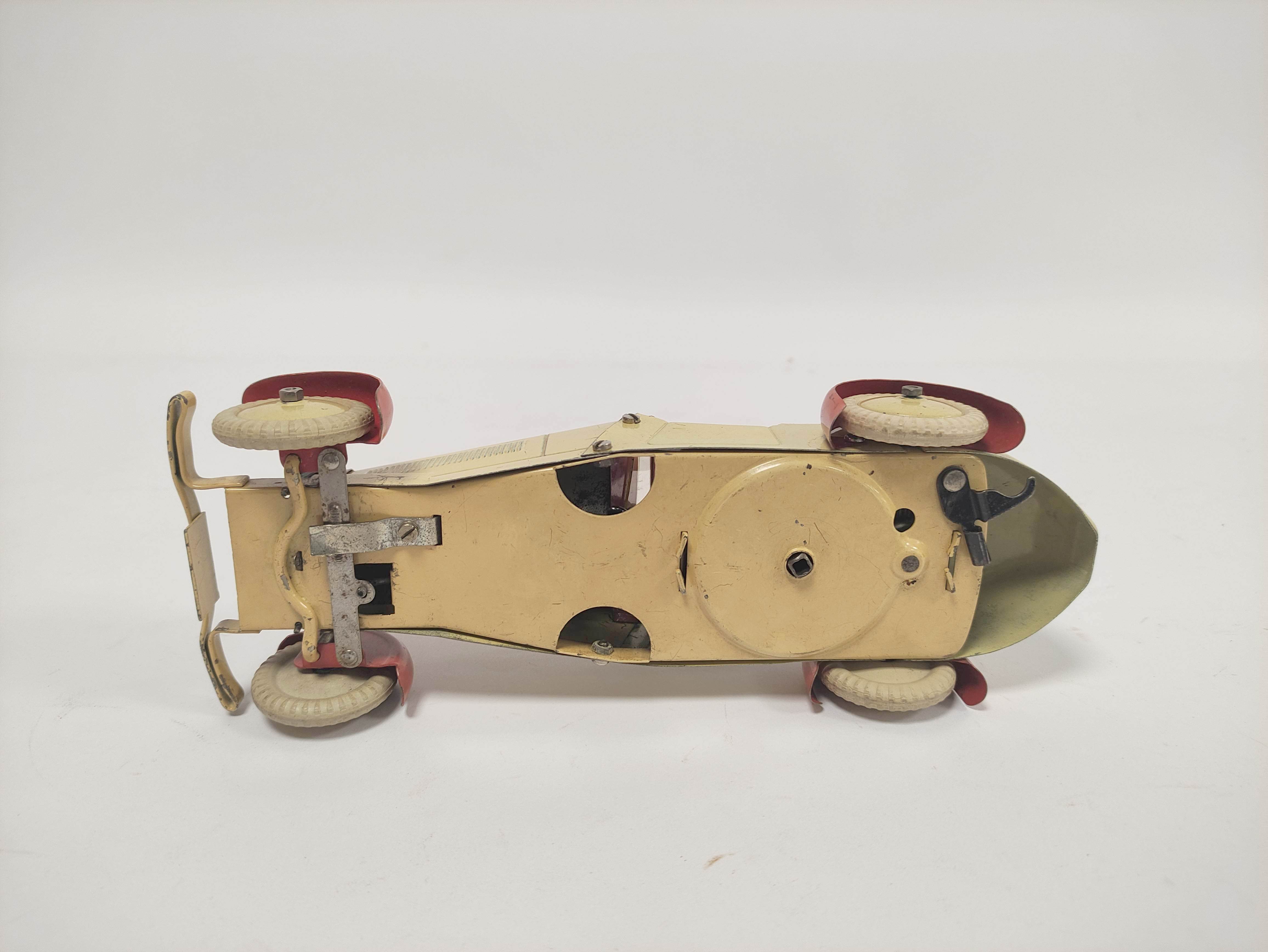 Meccano Constructors Car No 1 with cream body, red mud guards and die cast driver, Meccano Ltd stamp - Image 5 of 6