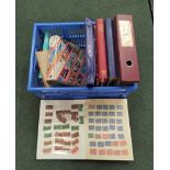 Box containing ten albums of mixed postage stamps.