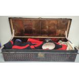 Antique scumbled chest containing a collection of early 20th century military dress belonging to