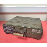 WWII German grenade case dated 1940, with wooden carry handle & finished in field green paint.
