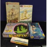 Group of model construction sets including Airfix Mayflower, Revell Gorch Fock, Revell Pirate