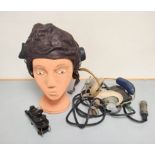 WW2 RAF type C leather flight helmet with rubber ear cups, Size 1 (unwired), also a Cold War era