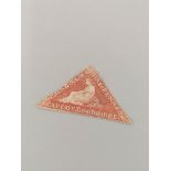 1853 imperforated Cape of Good Hope triangular 1d postage stamp.