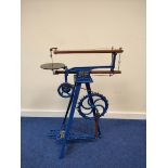 Early 20th century Hobbes A1 cast iron treadle fret saw in blue finish with facsimile copy of