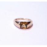 9ct gold and gem-set lady's ring set with a yellow stone (possibly topaz), 2.6g gross, size L.