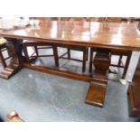 Plank-top refectory table, 77cm high, 214cm long and 93cm wide.