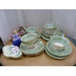 Royal Worcester 'Ceres' pattern eighteen-piece part tea set with green and gilt decoration, Royal