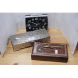 Cigarette case with moulded percussion pistol to the top, white metal jewellery casket and a