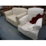 Upholstered two-seat sofa and armchair.  (2)