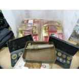 Two sets of brass weights contained in Griffin & Tatlock Ltd boxes, door handles etc.