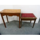 Lift-up top piano stool and an oak side table.  (2)