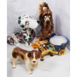 Collection of novelty ceramic dog figures to include 'The Last Shot' musical figure, majolica-