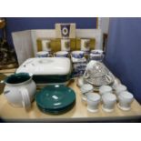 Quantity of Denby dinnerwares, Rington's mugs, chinoiserie tea canisters, Queen Elizabeth