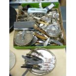 Large collection of loose EP and other cutlery, EP dishes, and a set of Royal Crown Derby cake