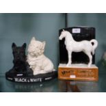 White Horse Whisky ceramic advertising figure/bookend, no. 9473, with a Scottie Dog Black & White