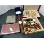 9ct gold heart-shaped locket on chain, miscellaneous costume jewellery, cigarette case, Bidri-