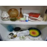 Assorted ceramics to include bowls, plates, vases etc (two shelves).