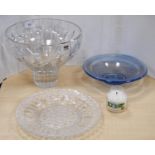 Stuart Crystal 'Luxton Collection' glass bowl, Yankee candle, tinted glass bowl and a pressed