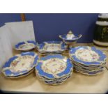 Blue and gilt part fruit service with floral decoration.  (18)