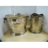 Silver plated twin-handled ice bucket and an EP bottle holder.