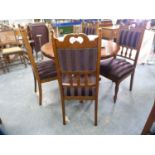 Set of four Edwardian upholstered dining chairs and a reproduction circular table.  (5)