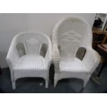 Large wicker conservatory chair and a similar tub chair.