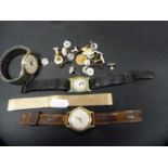 Bag of watches and cufflinks to include a Timex wristwatch, mother of pearl-style cufflinks etc.
