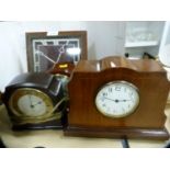 Edwardian mantel clock, another smaller mantel clock, Smith's mantel clock and another on easel