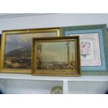 Reproduction picture, another of a landscape scene and a modern still life.  (3)