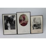 Photographic print of the Queen Mother in a garden, signed "from Elizabeth R" below, both pieces